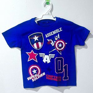 Disney Marvel Avengers Captain America Assemble Super Soldier Blue Boys T-Shirt